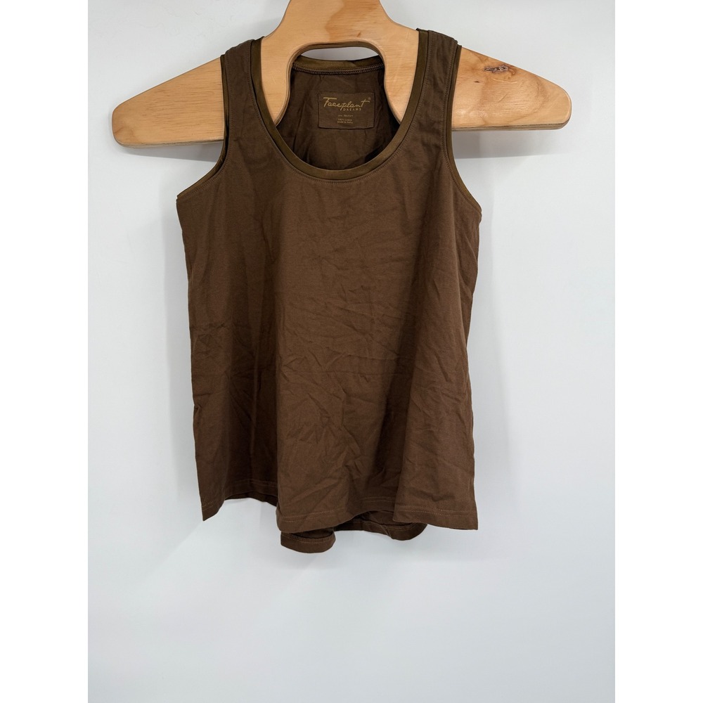 NWOT Faceplant Dreams Brown Ruched Back Lounge Tank Top 100% Cotton, Size M‎